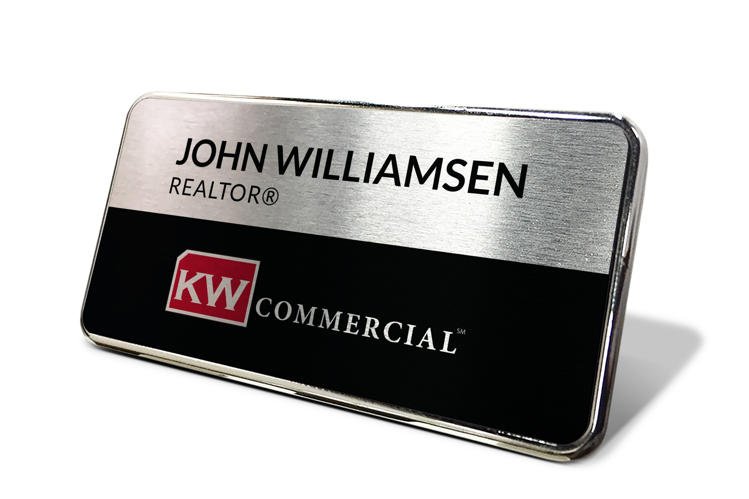 KW Commercial | Framed Name Tag - Black/Silver 1.5x3