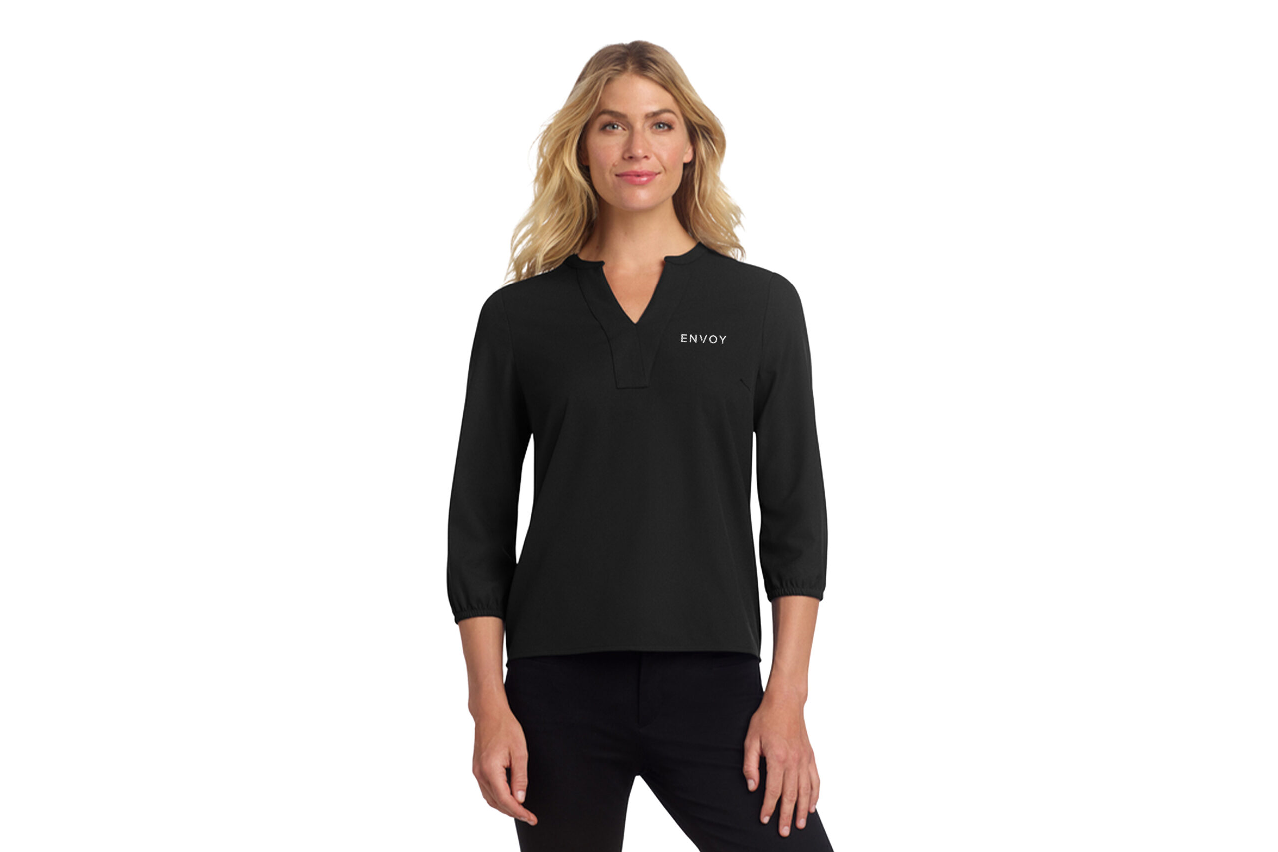 Envoy Mortgage | Mercer+Mettle® Women's Stretch Crepe Long Sleeve Camp Blouse - Image 3